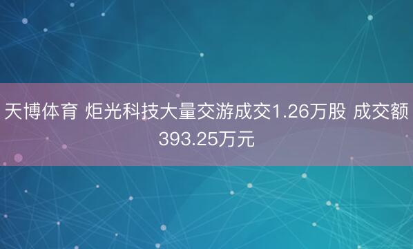 天博体育 炬光科技大量交游成交1.26万股 成交额393.25万元