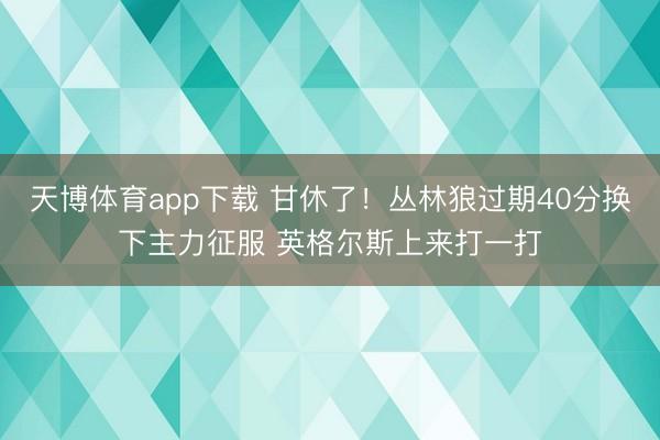 天博体育app下载 甘休了！丛林狼过期40分换下主力征服 英格尔斯上来打一打